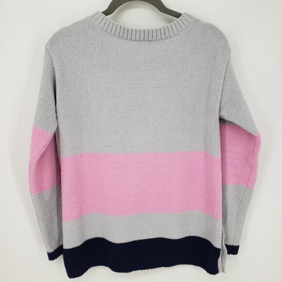 Talbots Cozy Knit Color Block Pullover Sweater XSP Side Button Relaxed Gray Pink - Picture 2 of 10